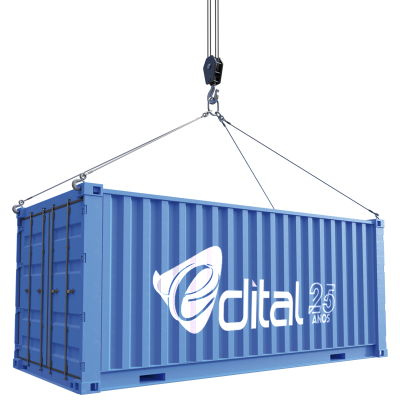 Contêiner da Edital Transportes sendo movimentado por guindaste